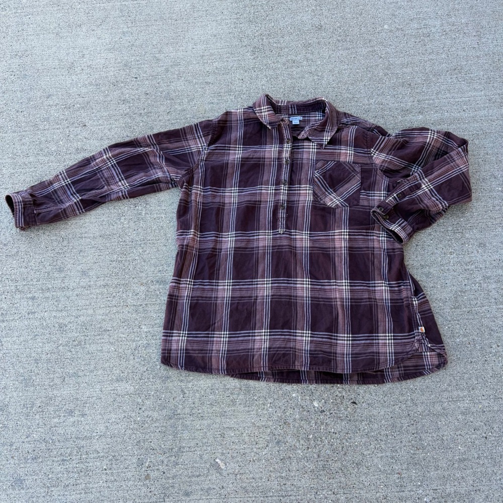 Carhartt Womens XXL Purple Plaid Flannel Long Sleeve Button Front Shirt